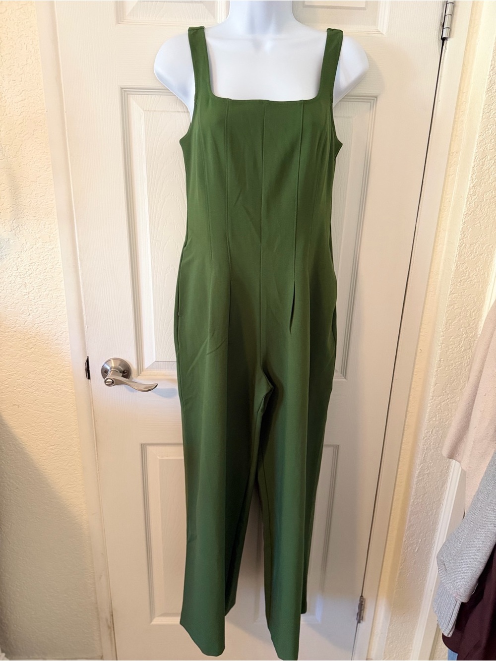 Abercrombie & Fitch Olive Green Square-Neck Wide-Leg Jumpsuit
